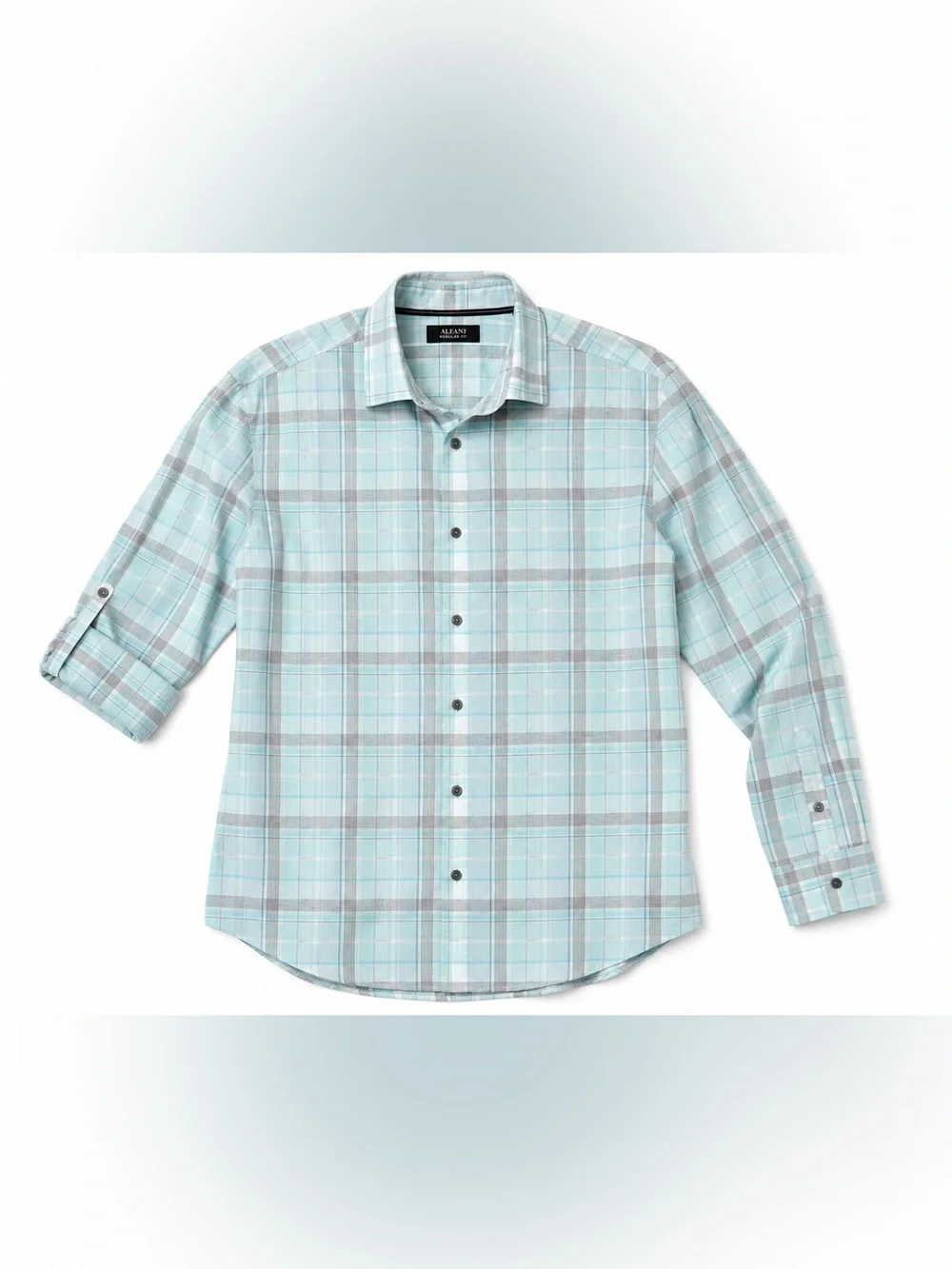 Aqua Gray XL Plaid Button Down Shirt Reg Fit Casual Career Father’s Day Gift